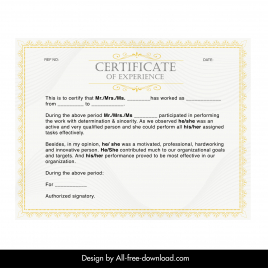 experience certificate template elegant symmetric border blurred curves decor