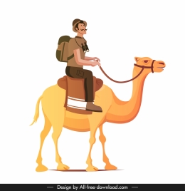 explorer icon man riding camel sketch cartoon character