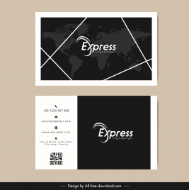 express logistics business card template flat contrast black white flat global map sketch