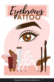 eyebrow tattoo poster template classic eye domestic tools layout