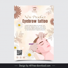 eyebrown tattoo beauty poster template handdrawn lady makeup flowers