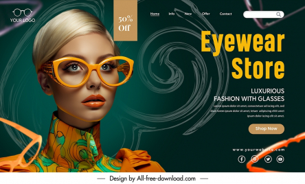 eyeglasses discount landing page template elegant contrast realistic