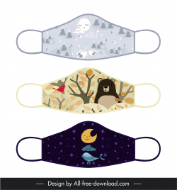 face mask fabric design for print templates flat classic design cute stylized cartoon nature elements sketch