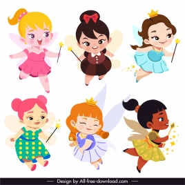fairy icons cute girls sketch cartoon characters