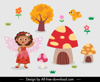 fairy tale design elements cute cartoon sketch