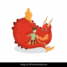 fairy tale design elements dragon hold a boy sketch