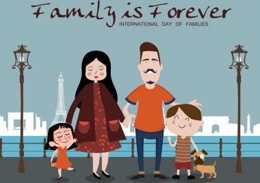 family day poster cute colored cartoon design