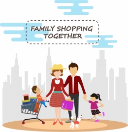 family shopping concept design in colors style