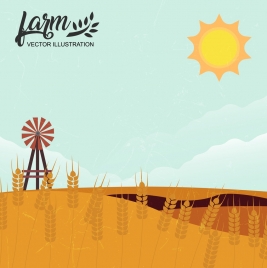 farm background yellow cereal windmill sun icons