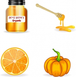 farm product icons honey orange pumpkin decor