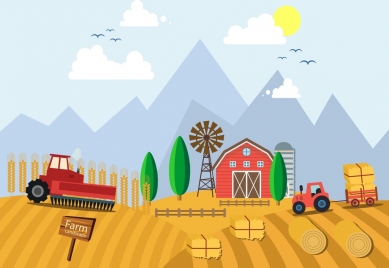 farm work background truck field windmill icons