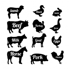 farming animals illustration with silhouettes style