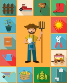 farming design elements farmer tools product icons isolation