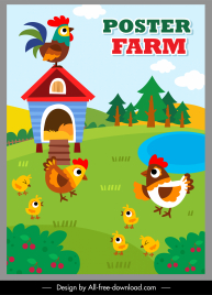 farming poster template chicken species sketch colorful cartoon