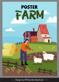 farming work poster colored cartoon sketch