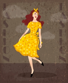 fashion background lady icon colored retro design