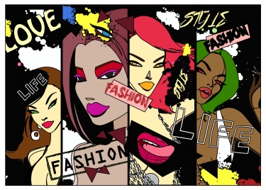 fashion banners sketch design with stylish girls
