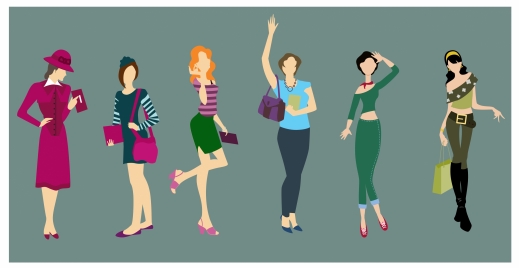 fashion concept illustration with women wearing various clothes