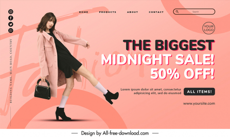 fashion discount landing page template dynamic black pink