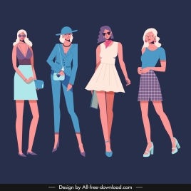 fashion models icons colored cartoon characters