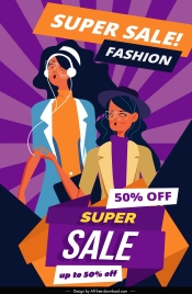 fashion sale banner female models sketch rays decor
