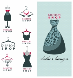 fashion shop logo sets isolated with dress display