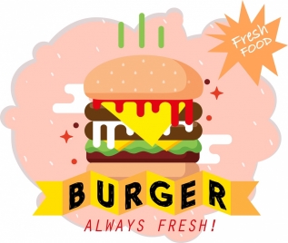 fast food advertisement burger icon 3d ribbon decor