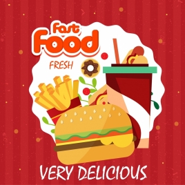 fast food advertisement hamburger chips drink icons