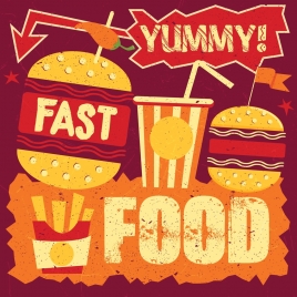 fast food advertisement multicolored retro grunge design