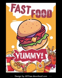 fast food advertising poster colorful retro handdrawn sketch
