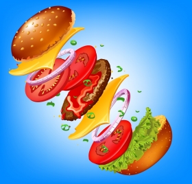 fast food background colored 3d hamburger component icon