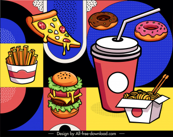 fast food background colorful classical sketch