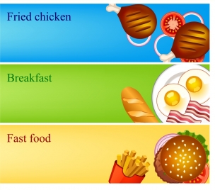 fast food banner sets colorful cuisines icons decoration