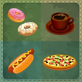 fast food design elements 3d colorful icons
