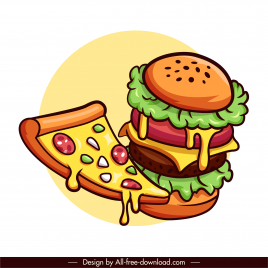 fast food design elements classic pizza hamburger sketch