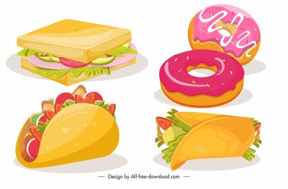 fast food design elements colorful 3d sketch