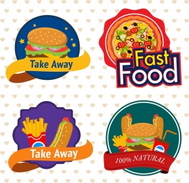 fast food labels collection 3d colored design