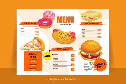 fast food menu template bright colorful decor