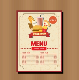 fast food menu template food vignette brown decoration