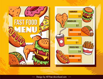fast food menu templates colorful classical sketch