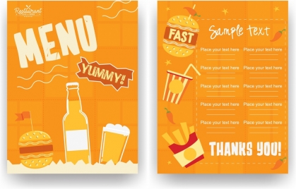 fastfood restaurant menu template classical orange design