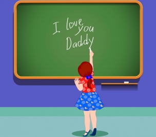 father day background small girl writing on chalkboard
