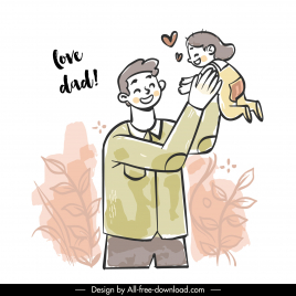 fathers day design elements dynamic handdrawn cartoon