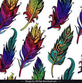feather pattern template colorful classical handdrawn sketch