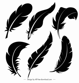 feathers icons black silhouette sketch