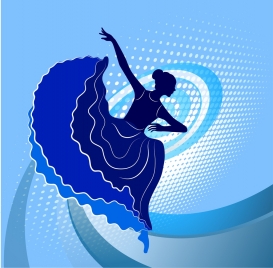 female dancer icons blue silhouette curved lines background