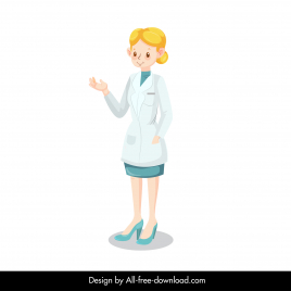 female doctor icon cute cartoon character outline