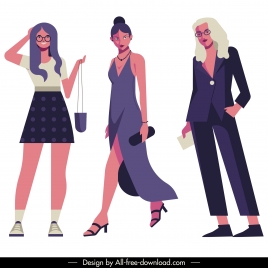 female fashion models icons modern design cartoon characters