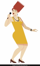 female singer icon stylish sketch colored cartoon sketch