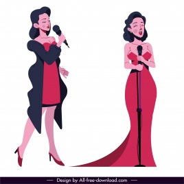 female singer icons attractive elegance cartoon characters sketch